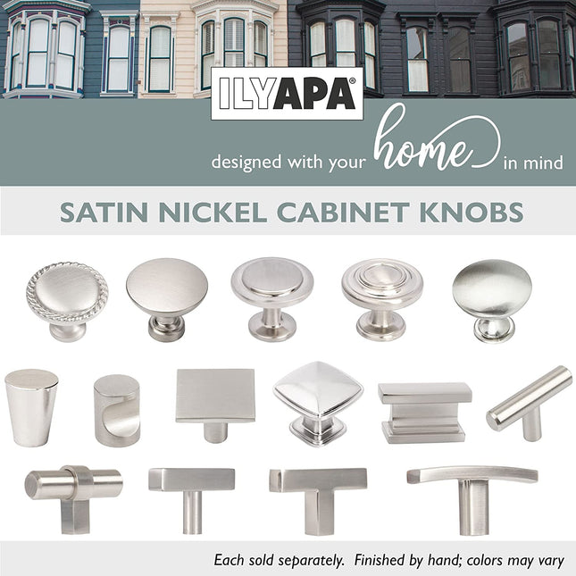 Satin Nickel Kitchen Cabinet Knobs, 10 Pack - Curved T-Knob Drawer Pull Handle Hardware