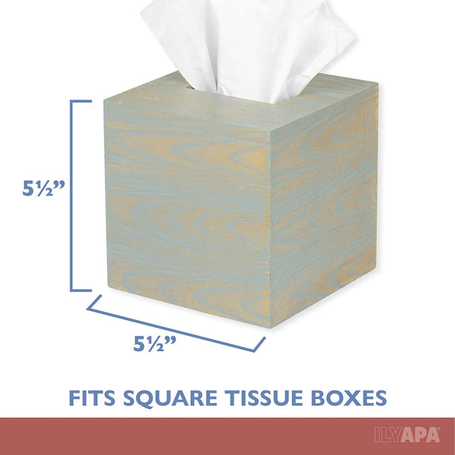 Ilyapa Wood Tissue Box Cover Square - Rustic Farmhouse Gray Wooden Tissue Holder