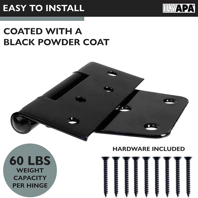 Ilyapa Heavy Duty Shed Door Hinges, 4 Pack - Black Cold Rolled Steel Square Hinges for Gate, Barn or Storage Shed