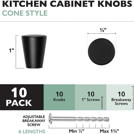 Ilyapa Flat Black Kitchen Cabinet Knobs - Circular Cone Drawer Handles - 10 Pack of Kitchen Cabinet Hardware