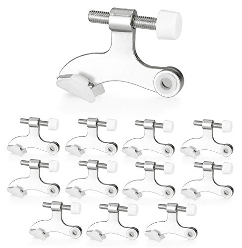 12 Pack Hinge Pin Satin Nickel Door Stops -Heavy Duty Adjustable Door Stopper 2-1/2" x 1-3/4",with White Rubber Bumper Tips