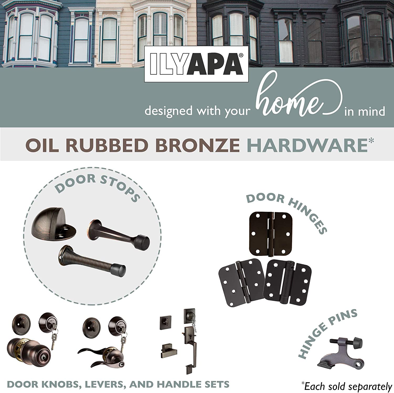 Cache Hardware Oil Rubbed Bronze Hinge Pin Door Stops - Pack Of 6 With Lifetime Guarantee & Rubber Tips