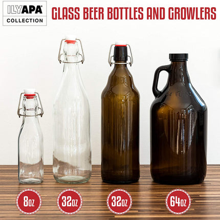Glass Growlers for Beer, 2 Pack - 64 oz Growler Set with Lids - Great for Home Brewing, Kombucha & More