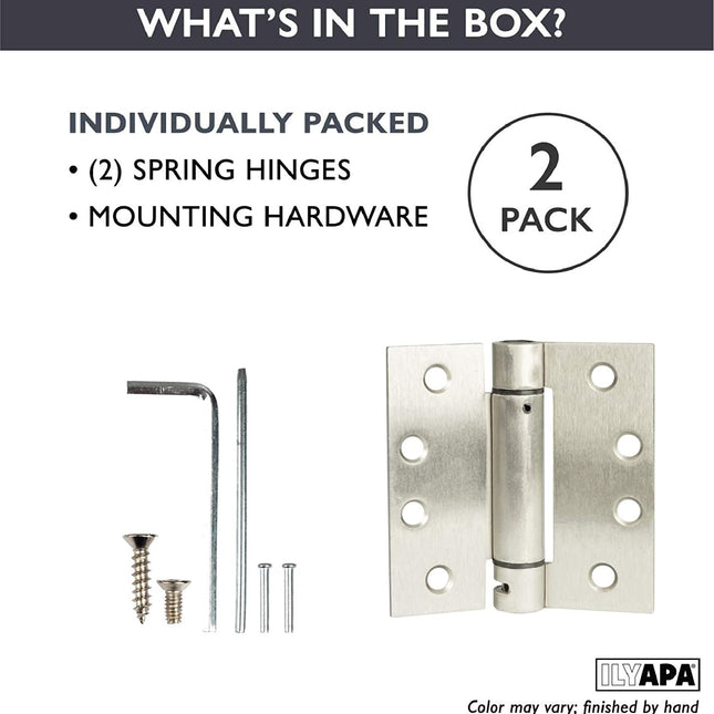 2 Pack of Self Closing Door Hinges Satin Nickel - 4 x 4 Inch Square Interior Hinges for Doors