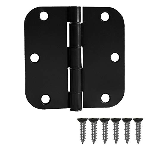 50 Pack of Door Hinges Black - 3 1/2" x 3 1/2" Inch Interior Hinges for Doors with 5/8 Radius Corners