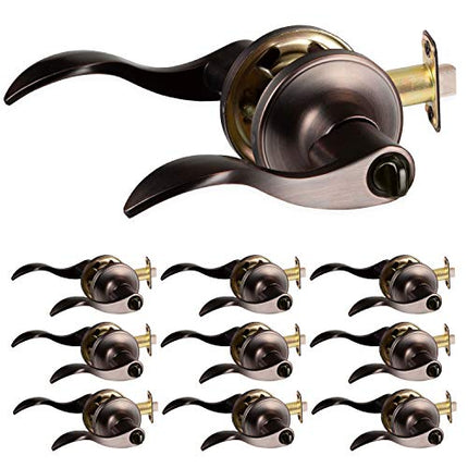 Ilyapa Privacy Door Lever for Bed/Bath - Wave, Oil Rubbed Bronze Reversible Interior Keyless Turn Thumb Locking Door Leverset, Oil Rubbed Bronze, 10 Pack
