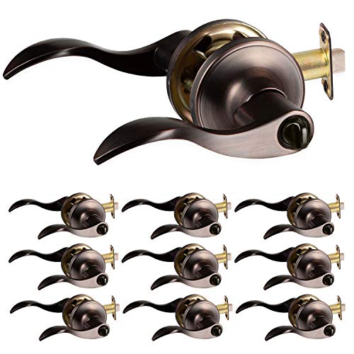 Ilyapa Privacy Door Lever for Bed/Bath - Wave, Oil Rubbed Bronze Reversible Interior Keyless Turn Thumb Locking Door Leverset, Oil Rubbed Bronze, 10 Pack