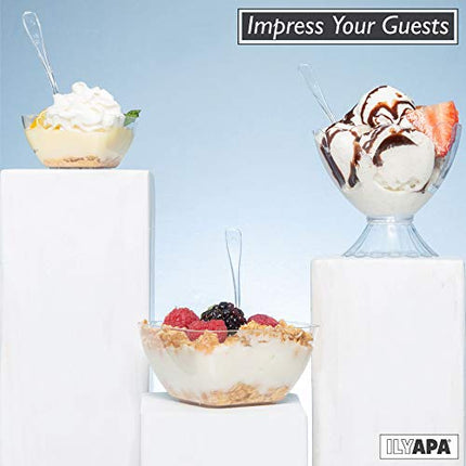 100 Mini Plastic Dessert Cups with Spoons - 2 oz Square Shooters