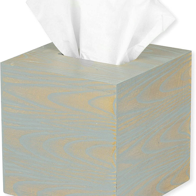 Ilyapa Wood Tissue Box Cover Square - Rustic Farmhouse Gray Wooden Tissue Holder