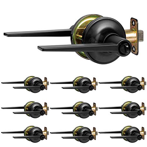 Ilyapa Privacy Door Lever for Bed/Bath - Contemporary, Matte Black Reversible Interior Keyless Turn Thumb Locking Door Leverset, Matte Black, 10 Pack