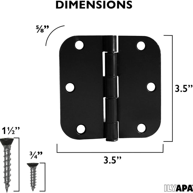 6 Pack of Door Hinges Oil Rubbed Bronze - 3.5 x 3.5 Inch Interior Hinges for Doors with 5/8 Inch Radius Corners