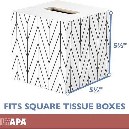 Ilyapa Wooden Tissue Box Cover, White Wood Chevron Design - Modern Printed White Wooden Tissue Holders