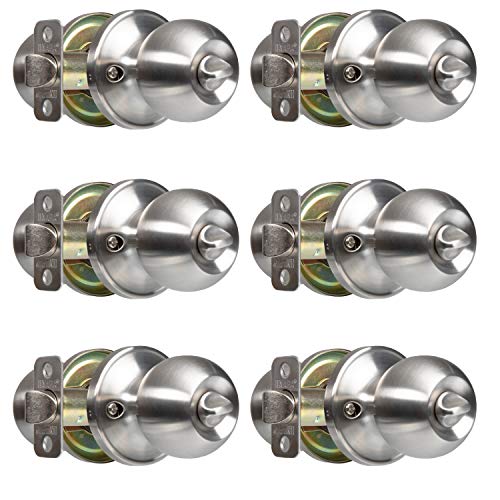 Ilyapa Privacy Door Knob for Bed/Bath - Ball, Satin Nickel Interior Keyless Turn Thumb Locking Round Door Handle, Satin Nickel, 6 Pack