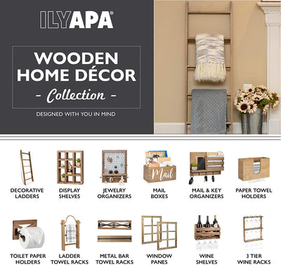 Ilyapa Hanging Towel Rack Ladder for Bathroom - Weathered Wood Blanket Ladder for Rustic Bedroom Farmhouse Decor
