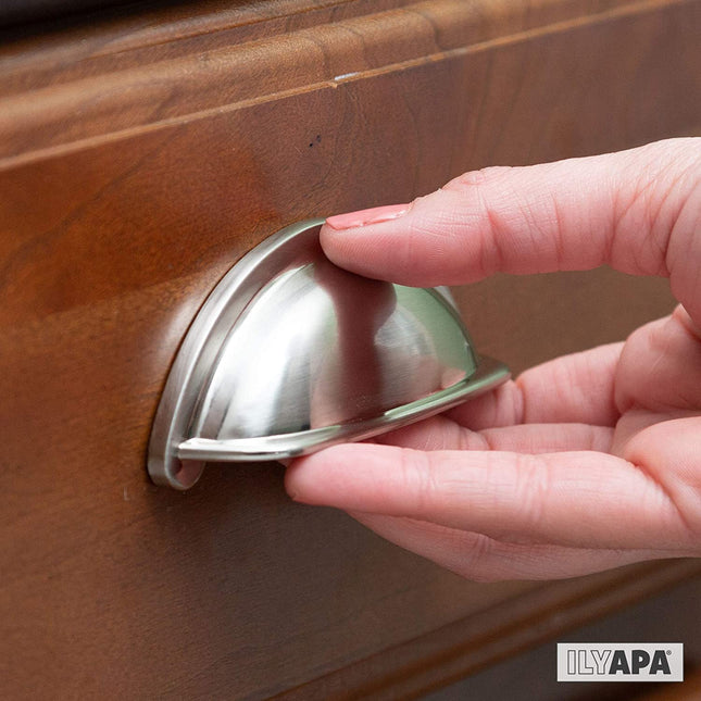 Satin Nickel Kitchen Cabinet Pulls - 3 Inch Hole Center Bin Cup Drawer Handles - 10 Pack of Kitchen Cabinet Hardware