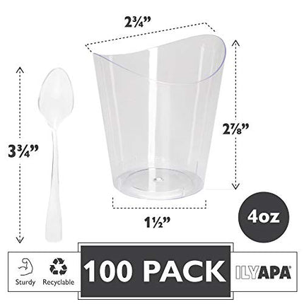 100 Mini Plastic Dessert Cups with Spoons - 4 oz Round Dessert Shooters