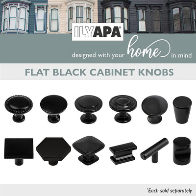 Ilyapa Flat Black Kitchen Cabinet Knobs - Round Drawer Handles - 25 Pack of Kitchen Cabinet Hardware