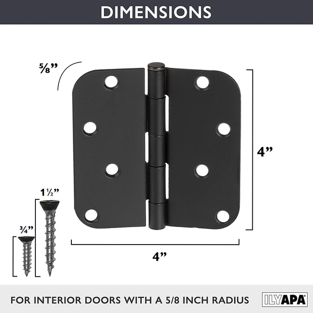 18 Pack of Door Hinges Black - 4x4 Inch Interior Hinges for Doors with 5/8" Radius Corners