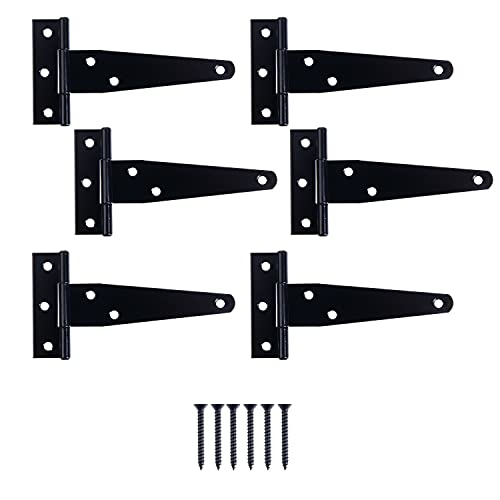 Ilyapa Heavy Duty Gate Hinges, 6 Pack - 4 Inch Outdoor T Strap Hinges for Barn Door, Shed or Wooden Fences