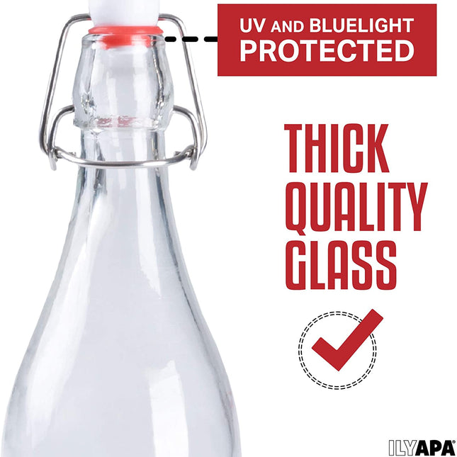 32 oz Clear Glass Beer Bottles for Home Brewing - 6 Pack with Airtight Rubber Seal Flip Caps