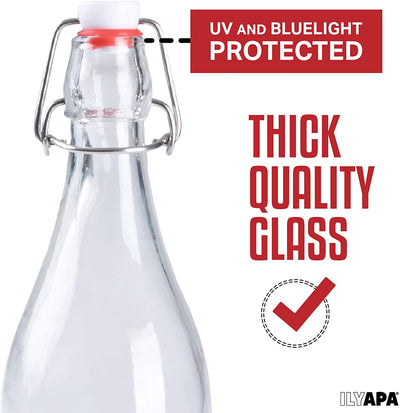 32 oz Clear Glass Beer Bottles for Home Brewing - 6 Pack with Airtight Rubber Seal Flip Caps