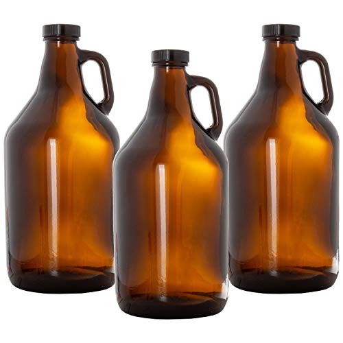 Glass Growlers for Beer, 3 Pack - 64 oz Growler Set with Lids - Great for Home Brewing, Kombucha & More