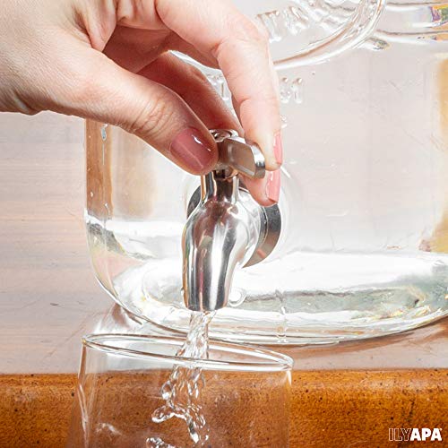 Outdoor Glass Beverage Dispenser with Stainless Steel Spigot - 2 Gallon Drink Dispenser for Lemonade, Tea, Cold Water & More