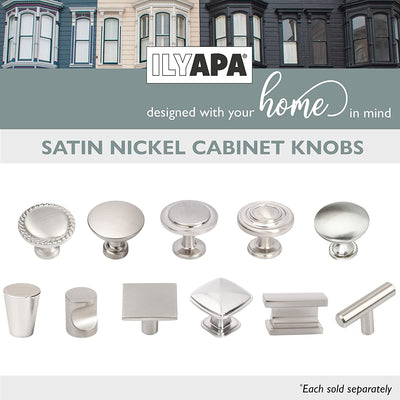 Ilyapa Satin Nickel Kitchen Cabinet Knobs - Minimalist Cylindrical Whistle Knob Handles - 25 Pack of Kitchen Cabinet Hardware