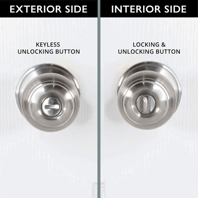 Interior Privacy Door Knob - Keyless Locking Door Handles for Bedroom or Bathroom - Satin Nickel Finish