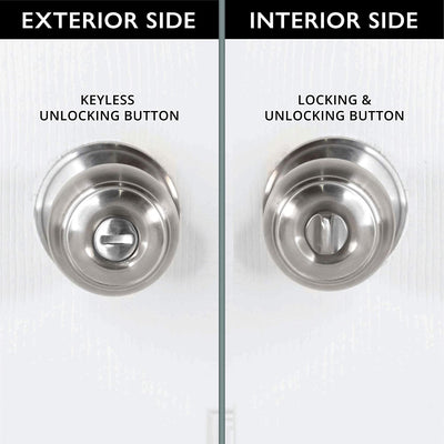 Interior Privacy Door Knob - Keyless Locking Door Handles for Bedroom or Bathroom - Satin Nickel Finish