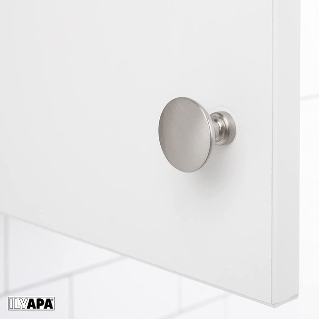 Ilyapa Satin Nickel Kitchen Cabinet Knobs - Round Drawer Handles - 10 Pack of Kitchen Cabinet Hardware