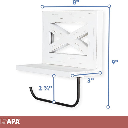 Ilyapa Farmhouse Toilet Paper Holder - Weathered White Rustic Wood Wall Mount