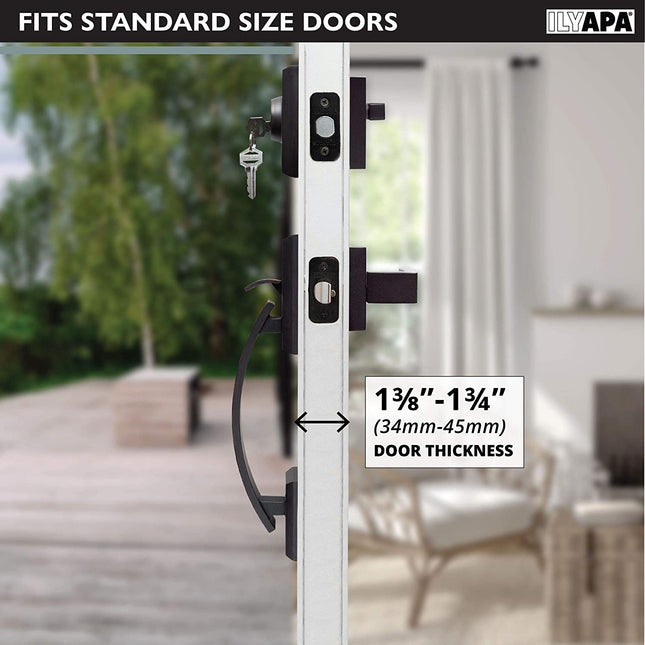 Ilyapa Exterior Door Handleset - Modern, Oil Rubbed Bronze Low Profile Lock Set Front Door Handle with Single Cylinder Deadbolt and Halifax Lever, Oil Rubbed Bronze