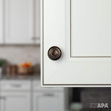 Oil Rubbed Bronze Kitchen Cabinet Knobs - Round Ringed Drawer Handles - 10 Pack of Kitchen Cabinet Hardware