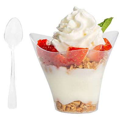 100 Mini Plastic Dessert Cups with Spoons - 3.5 oz Parfait Cups