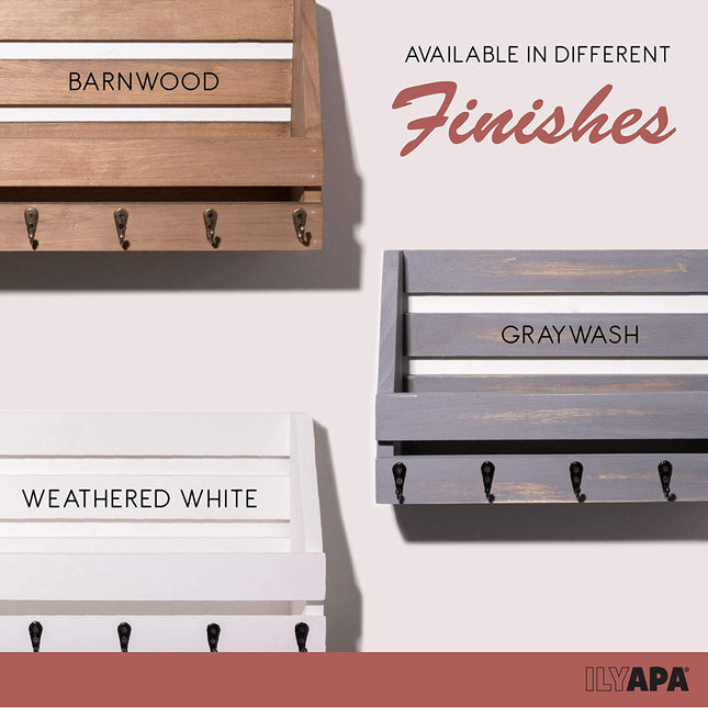Ilyapa Rustic Wooden Key and Mail Holder - Wall Mounted