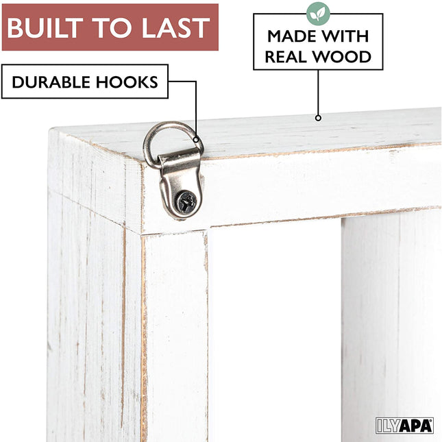 Ilyapa Knick Knack Shelf, Weathered White Wood - Wall Mount or Freestanding Organizer Stand for Oils, Coffee Mugs, Crystals, Rocks, Curios & More