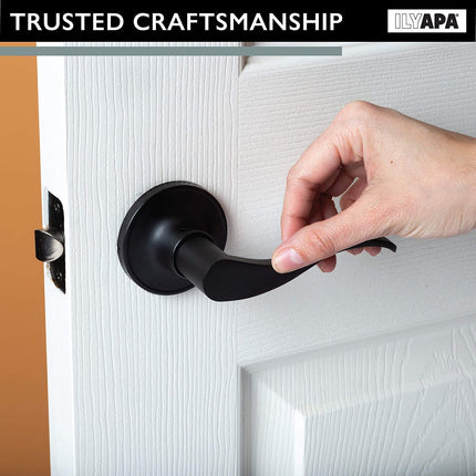Interior Passage Lever - Keyless Hall and Closet Locksets, Reversible - Hall and Closet - Improved Matte Black Finish - (6 Pack)