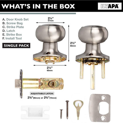 Interior Passage Door Knob - Keyless Hall and Closet Lockset - Satin Nickel Finish