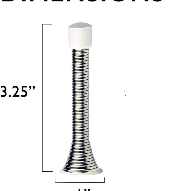 10 Pack of Satin Nickel Spring Door Stops - 3 1/4 Inch Heavy Duty Door Stop - Traditional Spring Door Stop Satin Nickel w/Rubber Bumper