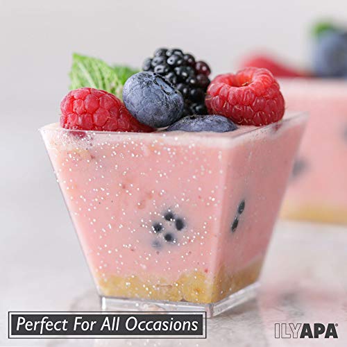 100 Mini Plastic Dessert Cups with Spoons - 3.3 oz Hexagon Cups - ilyapa