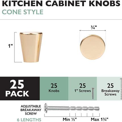 Ilyapa Brushed Gold Kitchen Cabinet Knobs - Circular Cone Drawer Handles - 25 Pack of Kitchen Cabinet Hardware