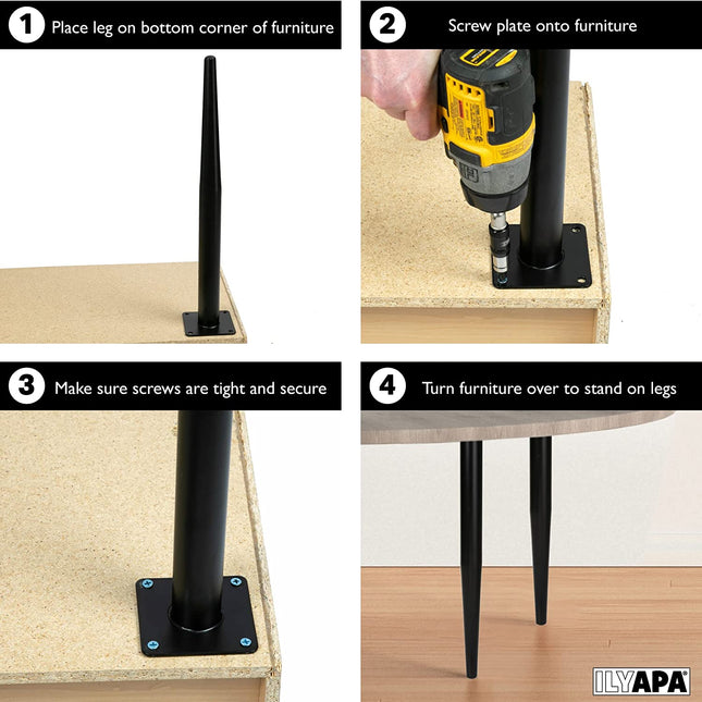 Ilyapa Tapered Metal Furniture Leg-Set of 4 Black 16" Replacement Furniture Feet