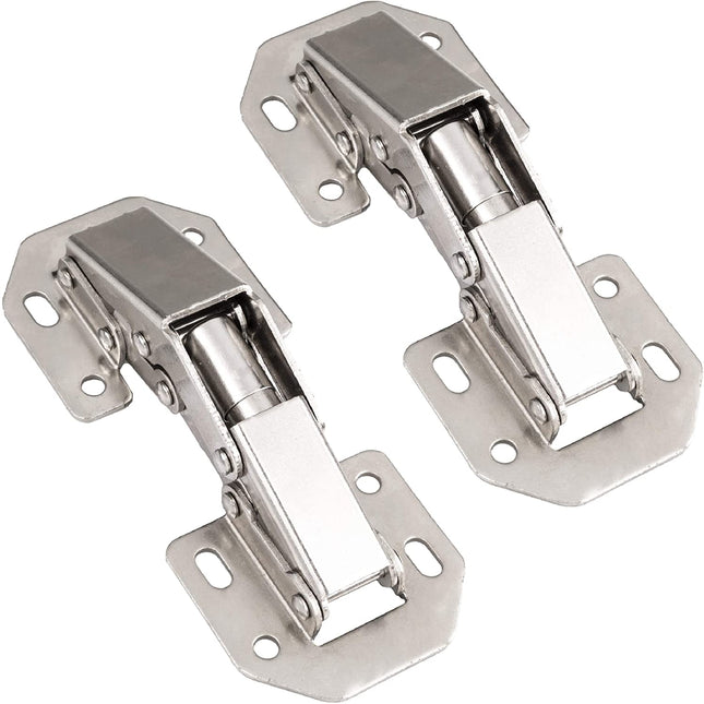 Self Closing Cabinet Hinges Satin Nickel, 2 Pack - Surface Mount Hidden Spring Kitchen Cabinet Door Hinge Hardware