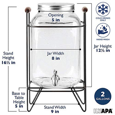 2 Gallon Glass Beverage Dispenser with Infuser, Metal Base, Stainless -  ilyapa