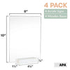 Acrylic Sign Holders with White Wood Stands, 4 Pack - 8x10 Inch Blank Table Numbers Set for Wedding