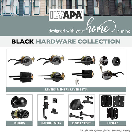 Ilyapa Privacy Door Lever for Bed/Bath - Contemporary, Matte Black Reversible Interior Keyless Turn Thumb Locking Door Leverset, Matte Black, 10 Pack