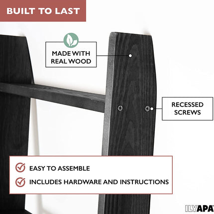 Ilyapa Blanket Ladder for The Living Room - Rustic Decorative Quilt Ladder, Black Weathered Wood