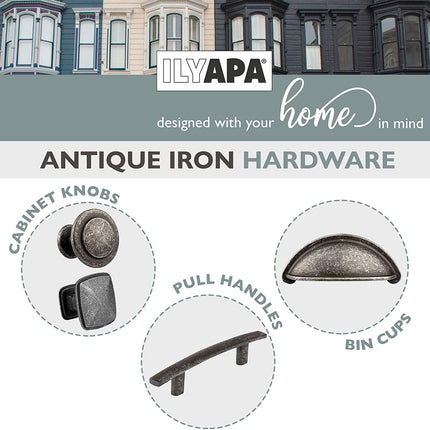 Antique Iron Kitchen Cabinet Knobs - 1 1/4 Inch Round Drawer Handles - 25 Pack of Kitchen Cabinet Hardware