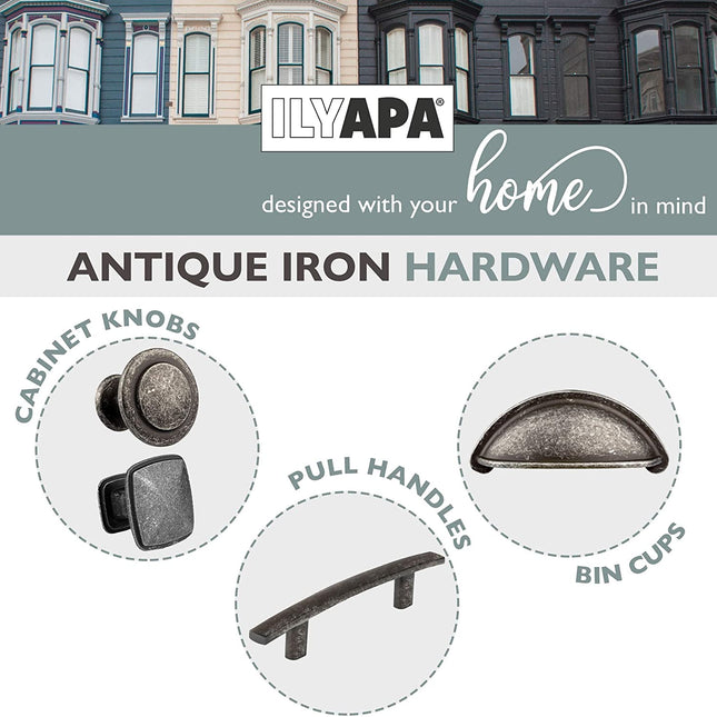 Antique Iron Kitchen Cabinet Knobs - 1 1/4 Inch Round Drawer Handles - 25 Pack of Kitchen Cabinet Hardware